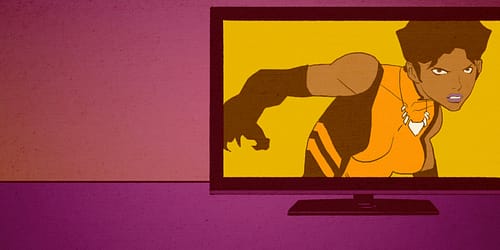 As revealed in the episode’s promo, let’s just say Vixen is likely to kick serious behind. “Face us like a man?” a goon says. Vixen isn’t about that. Instead she replies, “How about I kick your ass like a woman?!” Illustration via Max Fleishman, The Daily Dot.