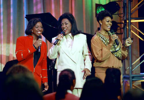 Singers Gladys Knight, left, and Dionne Warwick, right, join Patti LaBelle on the set of LaBelle's new television show "Out All Night," during a taping of the show in Los Angeles, Oct. 29, 1992. (AP Photo/Craig Fujii)AP via PennLive.